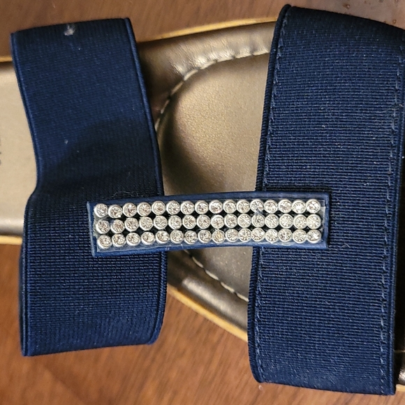 Tuscany wedge sandal.  Navy stretch straps with  rhinestones.  6 1/2 N - Picture 7 of 8